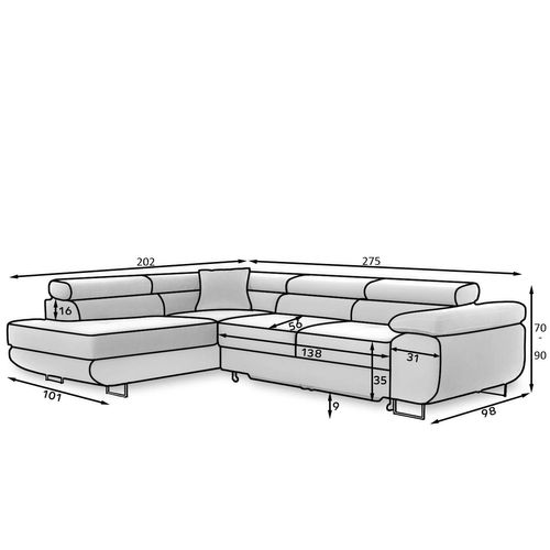 Canapé D'angle Gauche Convertible Marius Bouclette Noir