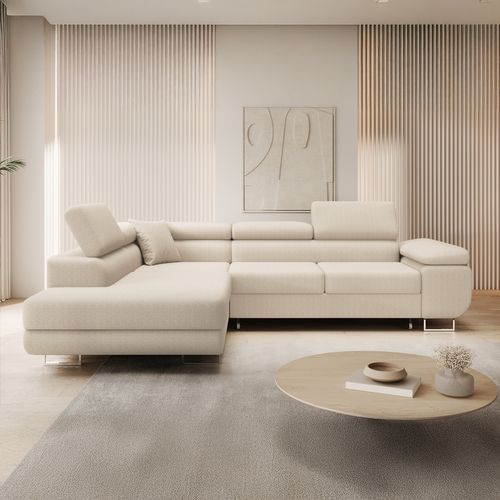 Canapé D'angle Gauche Convertible Marius Bouclette Beige