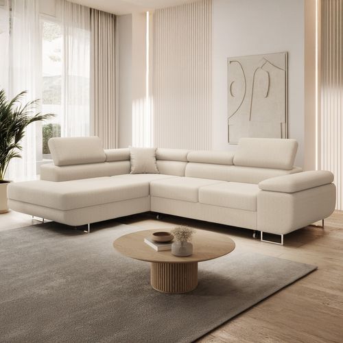 Canapé D'angle Gauche Convertible Marius Bouclette Beige