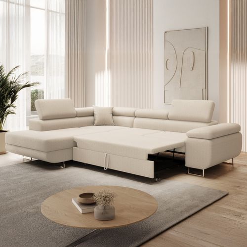 Canapé D'angle Gauche Convertible Marius Bouclette Beige