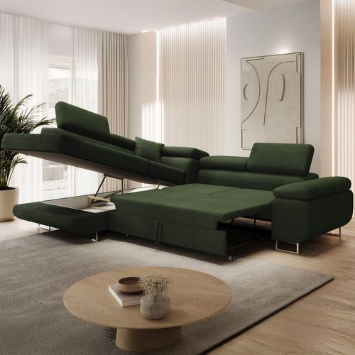 Canapé D'angle Gauche Convertible Marius Bouclette Kaki