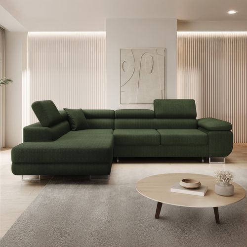 Canapé D'angle Gauche Convertible Marius Bouclette Kaki