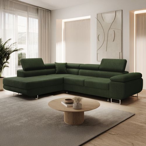 Canapé D'angle Gauche Convertible Marius Bouclette Kaki