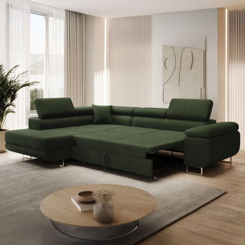 Canapé D'angle Gauche Convertible Marius Bouclette Kaki