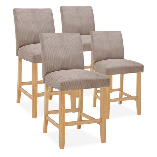 Lot de 4 chaises de bar en bois Rosie velours côtelé Taupe - H65cm