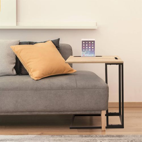 Tablette D'appoint Métal Noir Et Imitation Bois - Tanisha