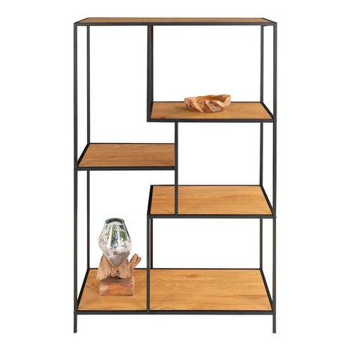 Etagère Multi-rangement Acier Noir Et Bois Naturel - Vollrad