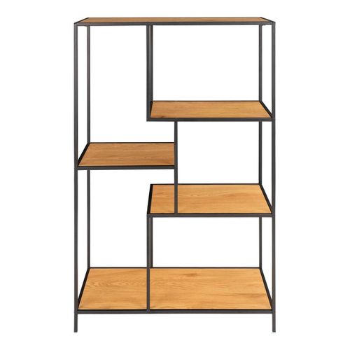 Etagère Multi-rangement Acier Noir Et Bois Naturel - Vollrad
