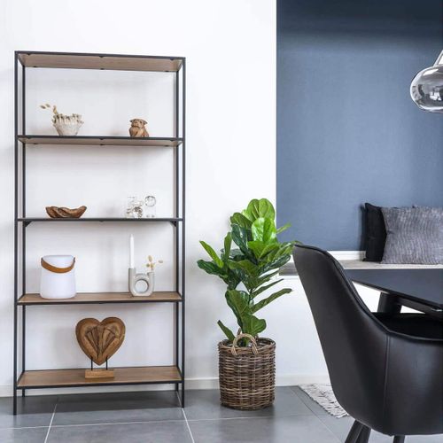 Etagère Large 5 Plateaux Acier Noir Et Bois Naturel - Vollrad