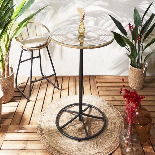 Table Mange-debout Noire Avec Plateau En Verre - Jakarta