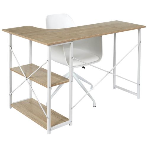 Bureau D'angle Blanc Et Naturel Avec 2 Tablettes - Biwo