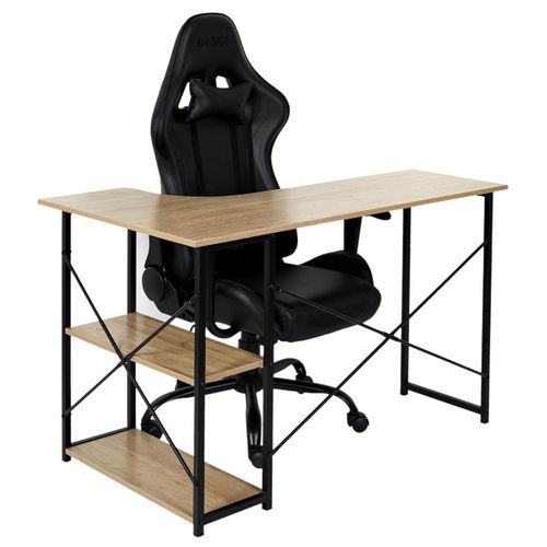 Bureau D'angle Noir Et Naturel Avec 2 Tablettes - Biwo