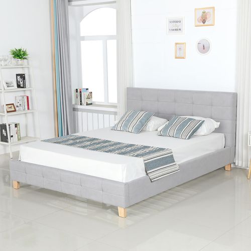 Lit 140x190cm Gris + Tête De Lit + Sommier - Odessa