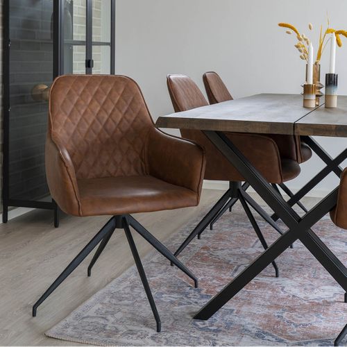 Fauteuil Pivotant Simili Marron Et Piétement Acier - Karbo