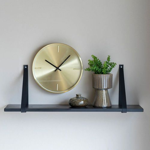 Etagère Murale 80x20cm Hévéa Noir Et Cuir - Casona