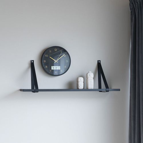 Etagère Murale 80x20cm Hévéa Noir Et Cuir - Casona