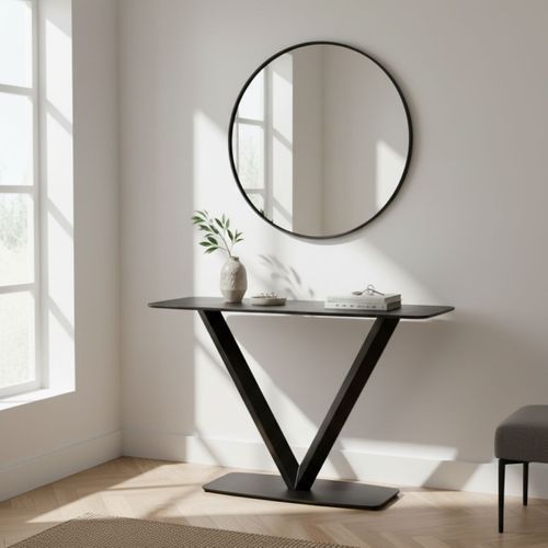 Console Aspect Céramique Grise Pied Central V - Karu