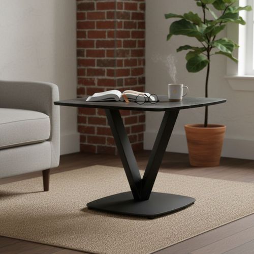 Table D'appoint Aspect Céramique Grise Pied Central V - Karu