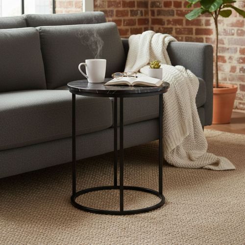 Table D'appoint Marbre Et Piètement Noir - Marva