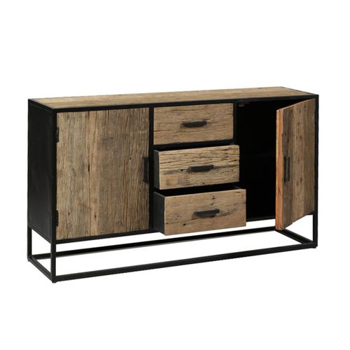 Buffet 2 Portes 3 Tiroirs En Teck Recyclé Et Métal - Tanetoa