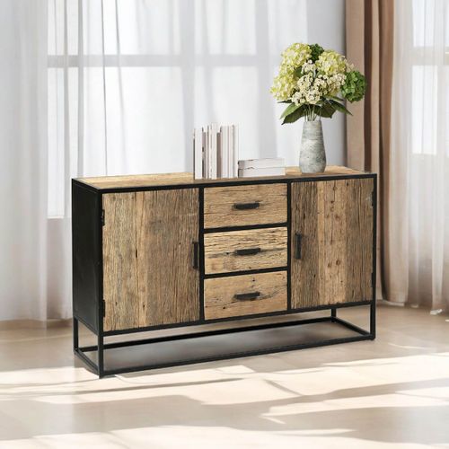 Buffet 2 Portes 3 Tiroirs En Teck Recyclé Et Métal - Tanetoa