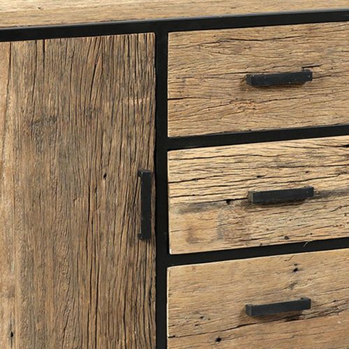 Buffet 2 Portes 3 Tiroirs En Teck Recyclé Et Métal - Tanetoa