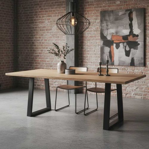 Table 200cm En Acacia Massif Et Métal Noir - Bowna