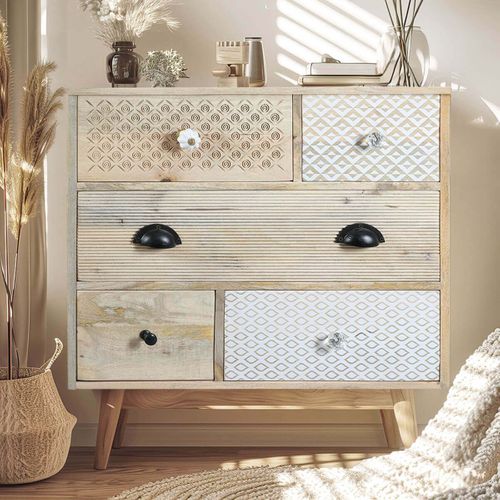 Commode 5 Tiroirs En Manguier Massif Clair - Tromso