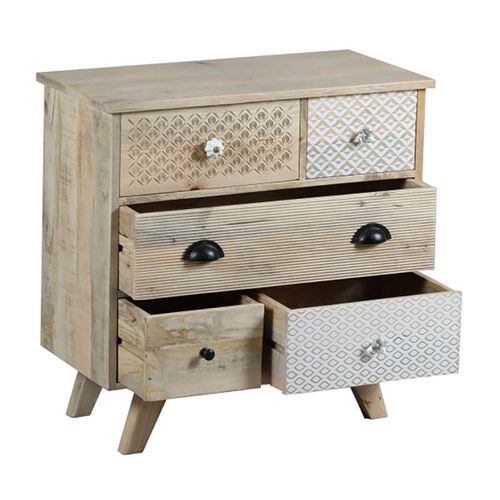 Commode 5 Tiroirs En Manguier Massif Clair - Tromso