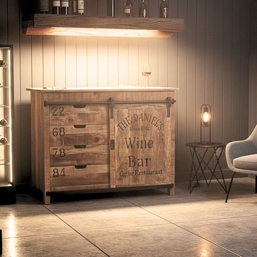 Meuble De Rangement En Manguier Motif "wine Bar" - Poppy