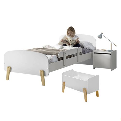 Lit 90x200cm Avec Barrière + Chevet + Coffre - Bodhi White