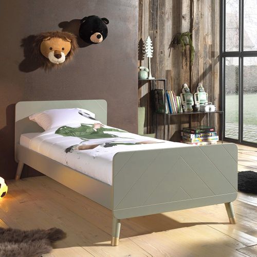 Pack Lit 90x200cm + Chevet 2 Tiroirs Vert Olive - Tiny Green