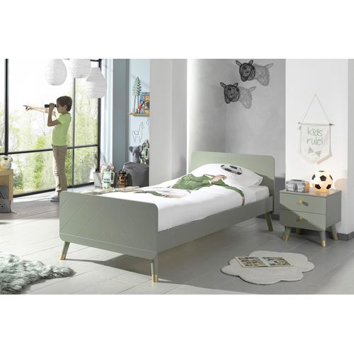 Pack Lit 90x200cm + Chevet 2 Tiroirs Vert Olive - Tiny Green
