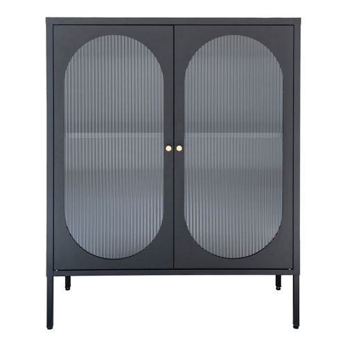 Vitrine Basse 2 Portes Acier Noir Et Verre Ondulé - Metos