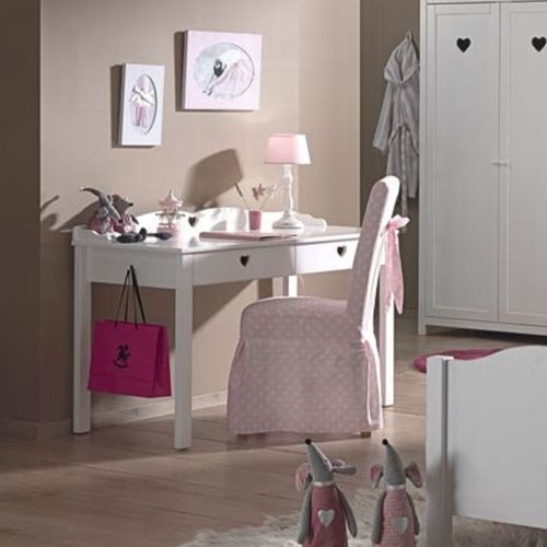 Bureau 2 Tiroirs Blanc Poignées Coeurs Ajourées - Milady