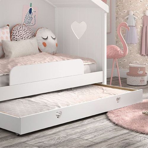 Tiroir Pour Lit Cabane 90x200cm Blanc Poignées Coeur - Milady