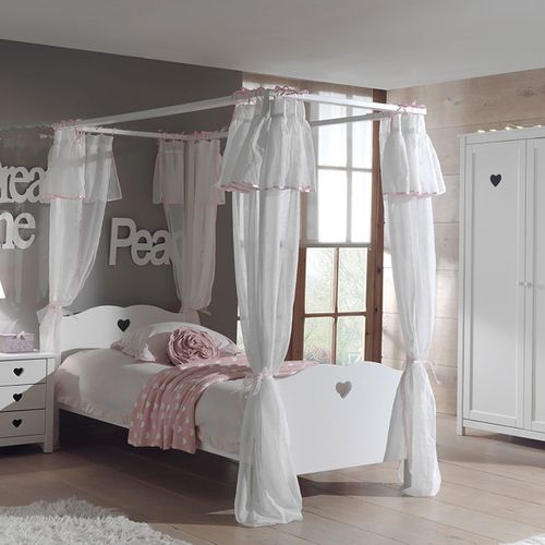 Chambre Avec Lit à Baldaquin 90x200cm + Sommier + Armoire 2p - Milady