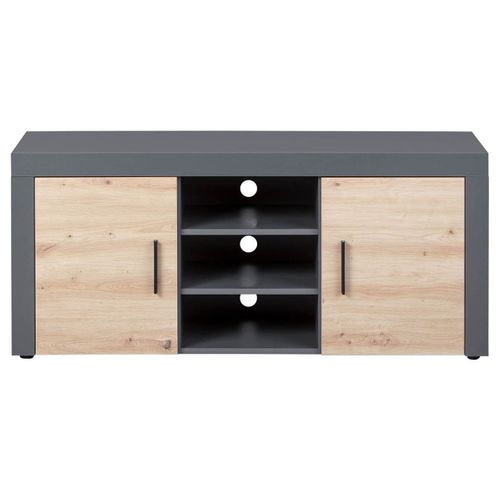 Meuble TV 2 Portes 3 Niches Gris Et Effet Bois - October