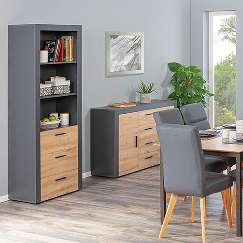 Etagère 3 Niches 3 Tiroirs Gris Et Effet Bois - October