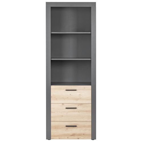 Etagère 3 Niches 3 Tiroirs Gris Et Effet Bois - October