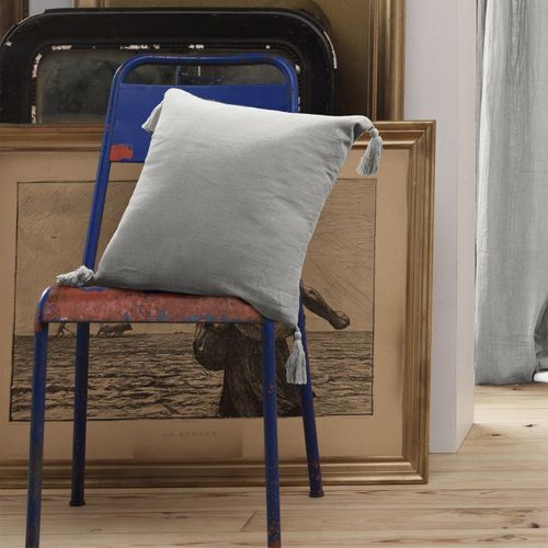 Coussin Déhoussable 40x40cm Avec Pompons Gaze De Coton Nuage - Ourea