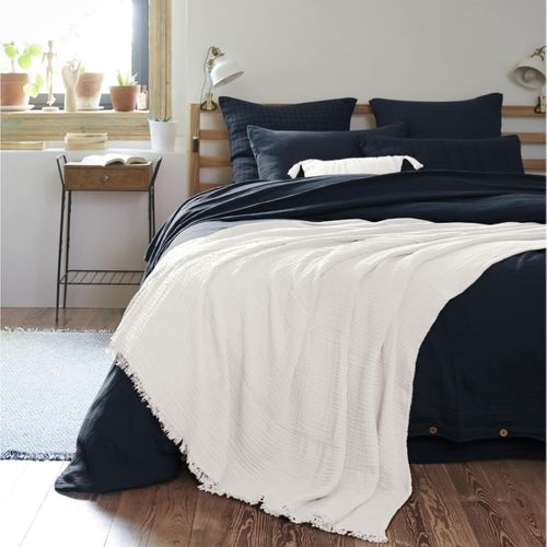 Plaid à Franges 130x160cm 4 Epaisseurs Gaze De Coton Chantilly - Ourea