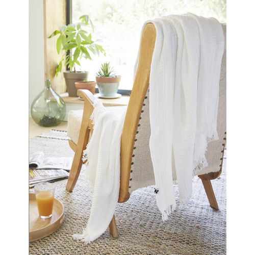 Plaid à Franges 130x160cm 4 Epaisseurs Gaze De Coton Chantilly - Ourea