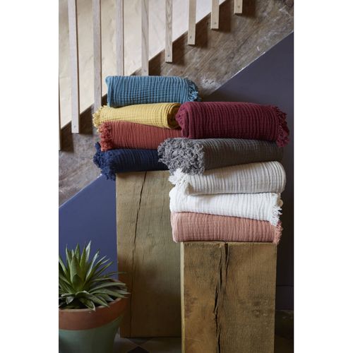 Plaid à Franges 130x160cm 4 Epaisseurs Gaze De Coton Chantilly - Ourea