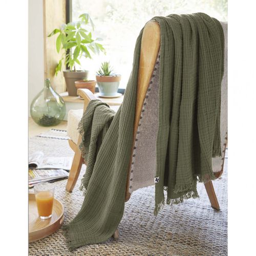 Plaid à Franges 130x160cm 4 Epaisseurs Gaze De Coton Romarin - Ourea