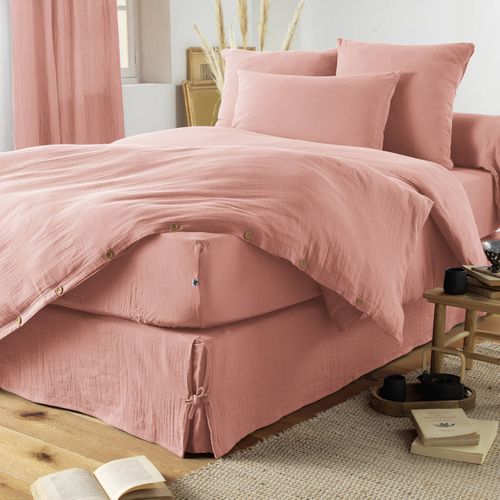 Drap Housse 90x190cm Gaze De Coton Rose Pêche - Ourea