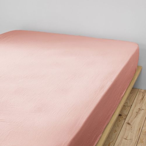Drap Housse 90x190cm Gaze De Coton Rose Pêche - Ourea