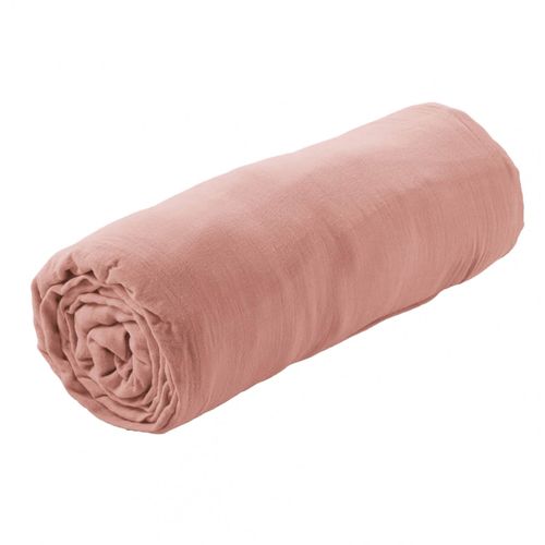 Drap Housse 90x190cm Gaze De Coton Rose Pêche - Ourea