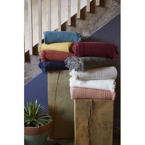 Plaid à Franges 130x160cm 4 Epaisseurs Gaze De Coton Pampa - Ourea