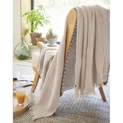 Plaid à Franges 130x160cm 4 Epaisseurs Gaze De Coton Pampa - Ourea